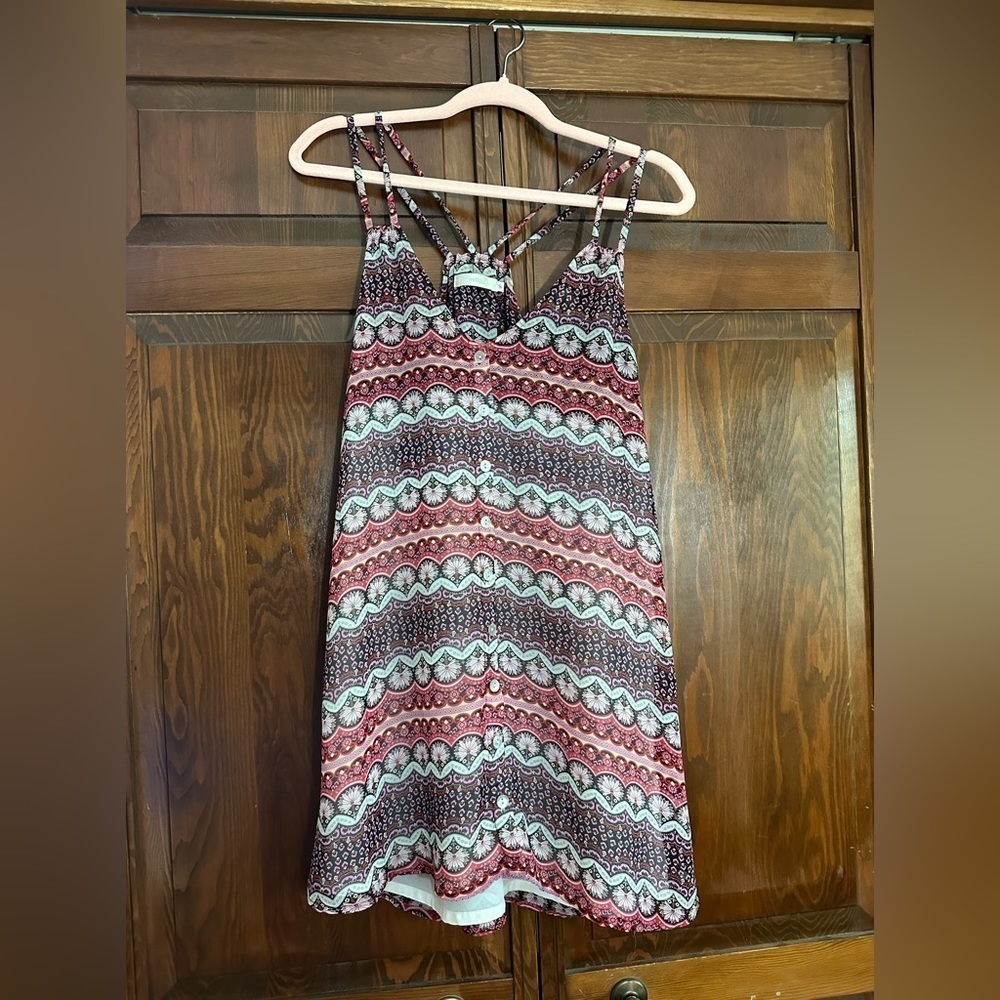 MILLAU Floral Boho Dress Size S Sleeveless Strappy Raceback Button Down V-Neck